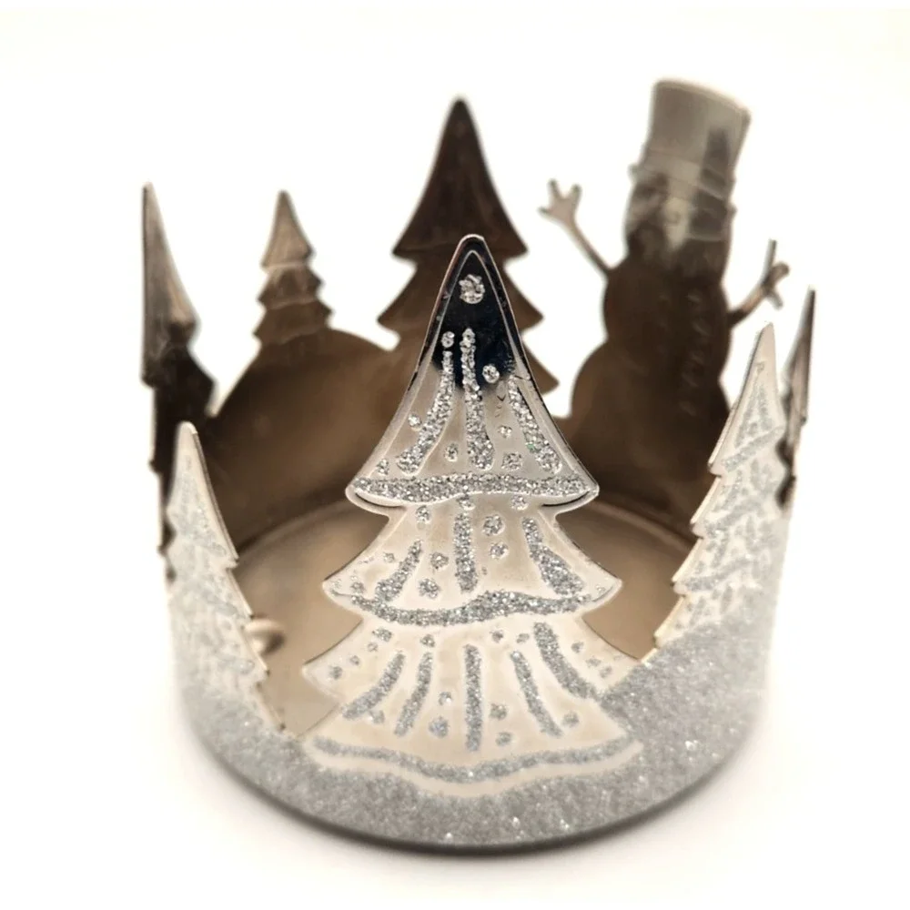 Bath And Body Works Silver Snowman Glitter Tree 3 Wick Candle Holder Sleeve - Picture 2 of 3